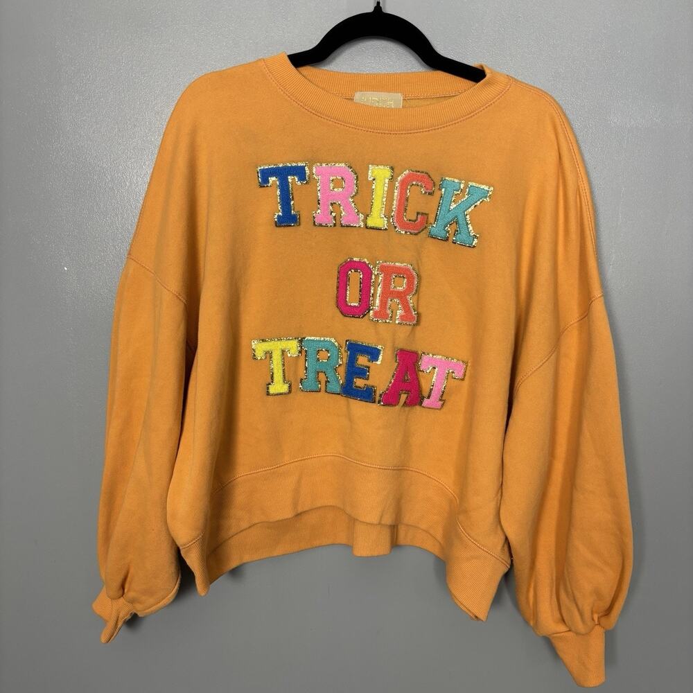 JUDITH MARCH Women’s Trick Or Treat Orange Sweatshirt Halloween Mom OS Stain